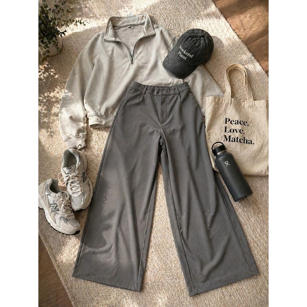 Halara wide leg pants womens medium gray pull on elastic waist comfy work pants
